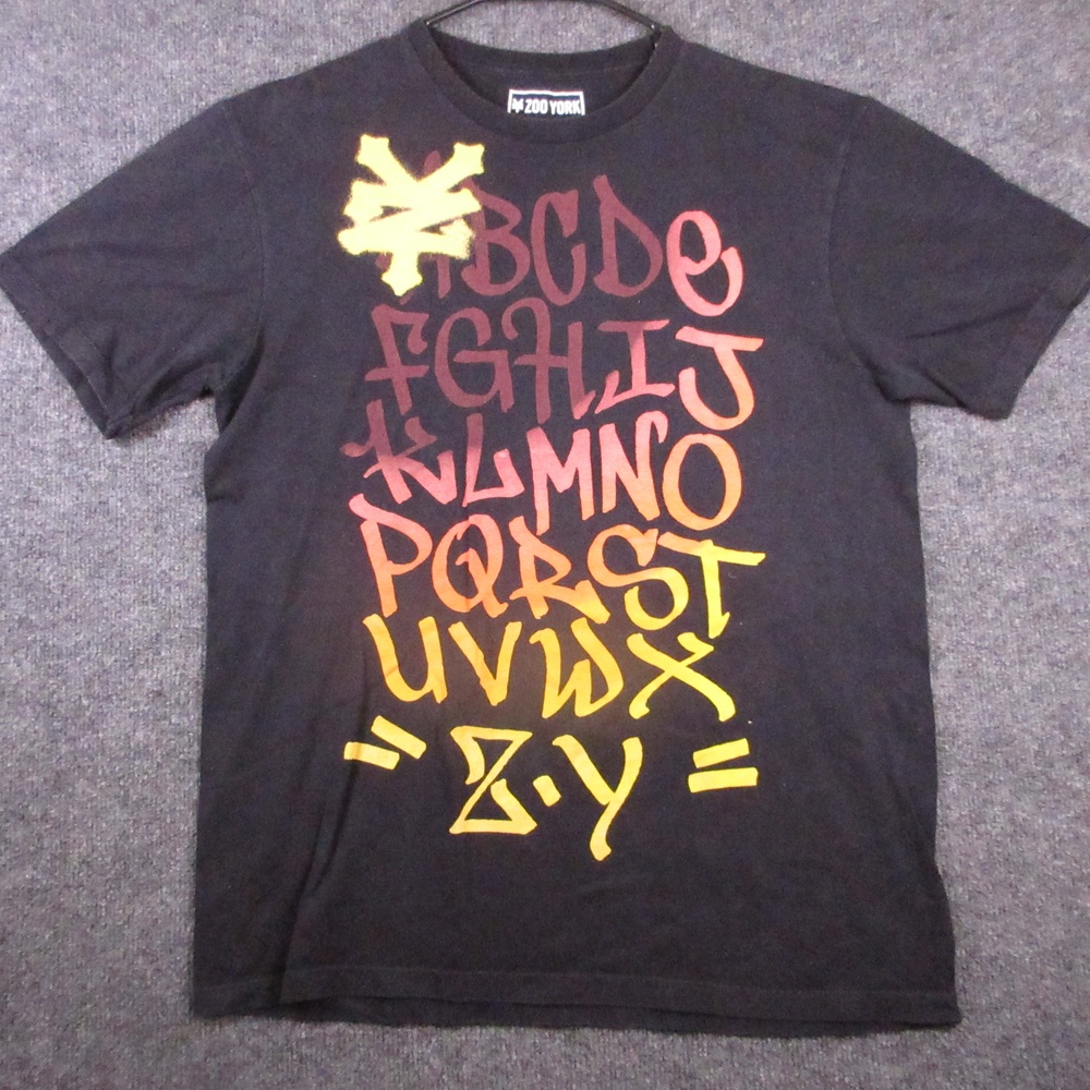 Y2K Zoo York Shirt Mens Large Black Graffiti Alphabet Logo Graphic T Shirt Tee